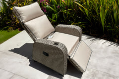 RATTAN RECLINER WICKER GARDEN OUTDOOR SUN LOUNGER  FURNITURE PATIO GREY