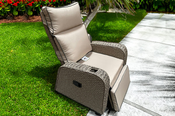 RATTAN RECLINER WICKER GARDEN OUTDOOR SUN LOUNGER  FURNITURE PATIO GREY