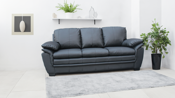 BLACK SOFA SUITES SETTEE 3 2 1 SEATER ARMCHAIR FAUX LEATHER