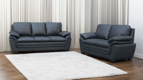 BLACK SOFA SUITES SETTEE 3 2 1 SEATER ARMCHAIR FAUX LEATHER