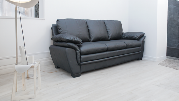 BLACK SOFA SUITES SETTEE 3 2 1 SEATER ARMCHAIR FAUX LEATHER