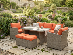 RATTAN WICKER CONSERVATORY OUTDOOR GARDEN FURNITURE DINING SET CORNER SOFA TABLE BEIGE NAURTUAL