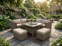 RATTAN RAISING TABLE WICKER CONSERVATORY OUTDOOR GARDEN FURNITURE CORNER COFFEE TABLE DINING BEIGE