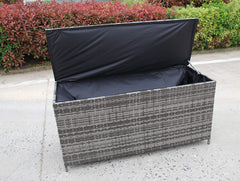 NEW RATTAN PLASTIC GARDEN WICKER STORAGE BOX CUSHIONS WATERPROOF CHEST GREY