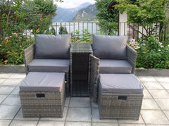 TWIN TABLE STOOLS RATTAN WICKER CONSERVATORY OUTDOOR GARDEN FURNITURE SET Grey