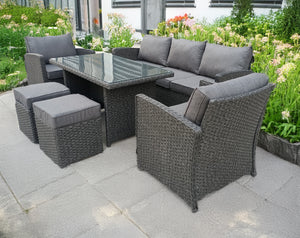RATTAN WICKER CONSERVATORY OUTDOOR GARDEN FURNITURE PE DINING SET CORNER SOFA TABLE