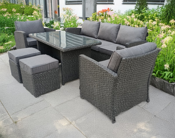 RATTAN WICKER CONSERVATORY OUTDOOR GARDEN FURNITURE PE DINING SET CORNER SOFA TABLE