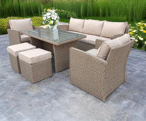 RATTAN WICKER CONSERVATORY OUTDOOR GARDEN FURNITURE PE DINING SET CORNER SOFA TABLE