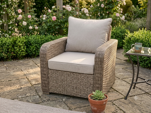 BEIGE NATURAL RECLINER RATTAN WICKER CONSERVATORY OUTDOOR GARDEN FURNITURE SET