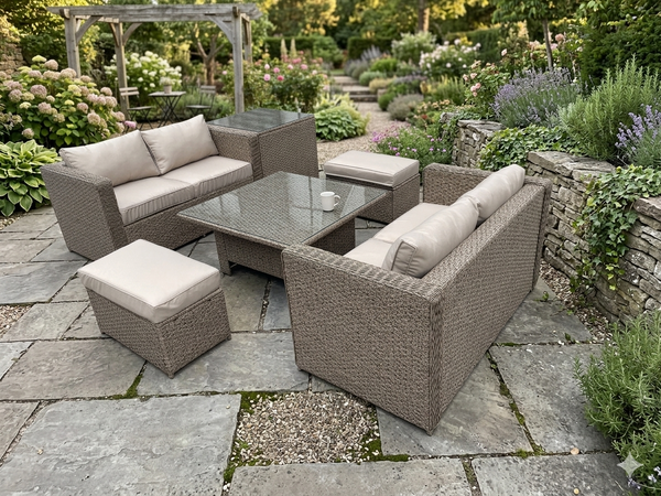 RATTAN RAISING TABLE WICKER CONSERVATORY OUTDOOR GARDEN FURNITURE CORNER COFFEE TABLE DINING BEIGE
