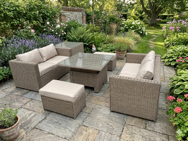 RATTAN RAISING TABLE WICKER CONSERVATORY OUTDOOR GARDEN FURNITURE CORNER COFFEE TABLE DINING BEIGE