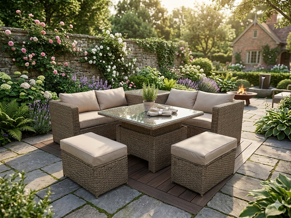 RATTAN RAISING TABLE WICKER CONSERVATORY OUTDOOR GARDEN FURNITURE CORNER COFFEE TABLE DINING BEIGE