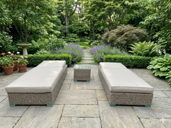 SUN LOUNGER BED RATTAN RECLINER BEIGE WICKER GARDEN OUTDOOR GREY TABLE FURNITURE PATIO