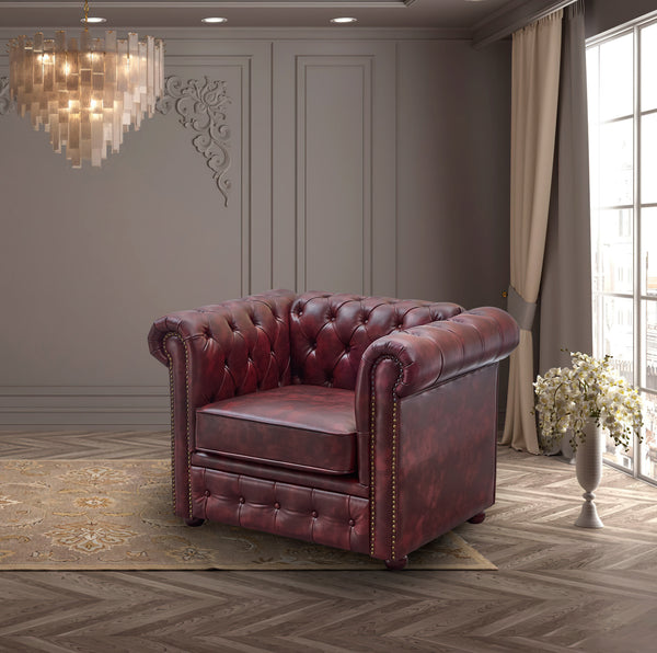CHESTERFIELD OX RED FAUX LEATHER SOFA SET SUITES SETTEE 3 2 1 SEATER