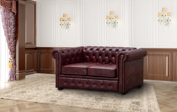CHESTERFIELD OX RED FAUX LEATHER SOFA SET SUITES SETTEE 3 2 1 SEATER