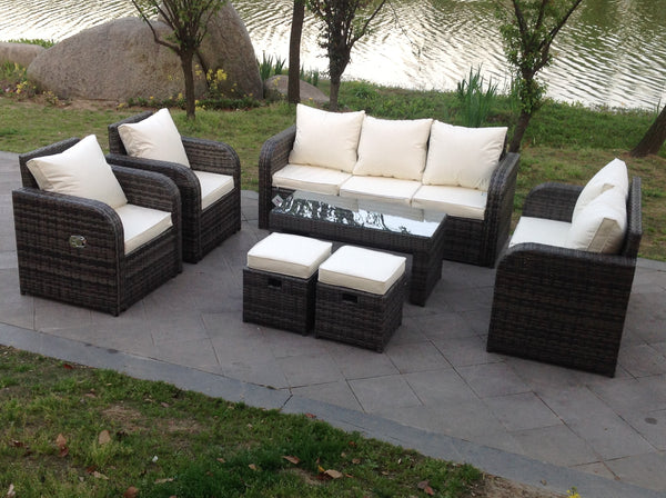 RECLINER RATTAN WICKER CONSERVATORY OUTDOOR GARDEN FURNITURE SET CORNER SOFA