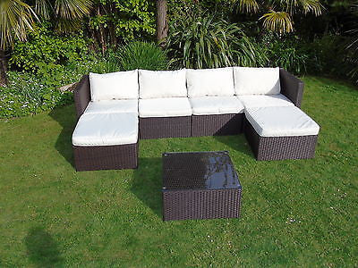 NEW RATTAN WICKER CONSERVATORY OUTDOOR GARDEN FURNITURE SET CORNER SOFA TABLE