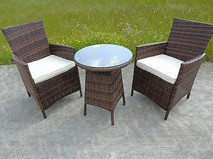 RATTAN 2 TWO SEATER CHAIRS DINING WICKER BISTRO OUTDOOR GARDEN FURNITURE SET