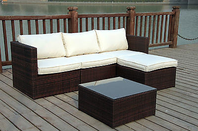 NEW RATTAN WICKER CONSERVATORY OUTDOOR GARDEN FURNITURE SET CORNER SOFA TABLE