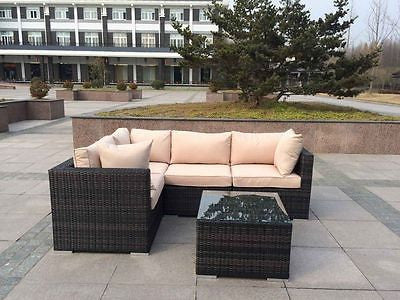 NEW RATTAN WICKER CONSERVATORY OUTDOOR GARDEN FURNITURE SET CORNER SOFA TABLE