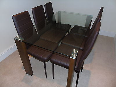 NEW GLASS DINING KITCHEN TABLE SET FAUX LEATHER 4/6 CHAIRS FURNITURE BLACK