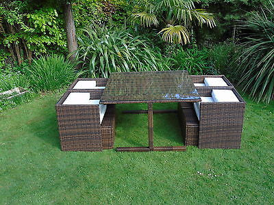 RATTAN WICKER CONSERVATORY OUTDOOR GARDEN FURNITURE PATIO CUBE TABLE CHAIR SET
