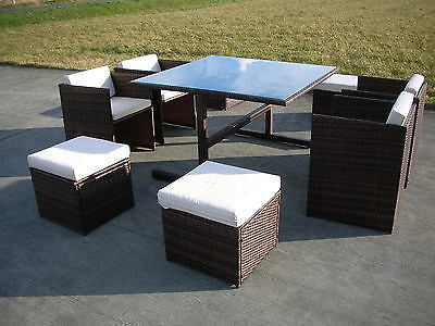 RATTAN WICKER CONSERVATORY OUTDOOR GARDEN FURNITURE PATIO CUBE TABLE CHAIR SET