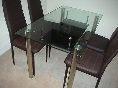 NEW GLASS DINING KITCHEN TABLE SET FAUX LEATHER 4/6 CHAIRS FURNITURE BLACK