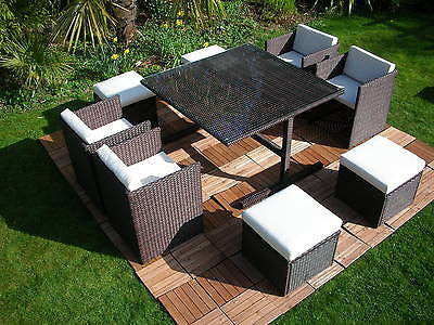 RATTAN WICKER CONSERVATORY OUTDOOR GARDEN FURNITURE PATIO CUBE TABLE CHAIR SET