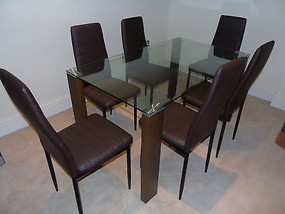NEW GLASS DINING KITCHEN TABLE SET FAUX LEATHER 4/6 CHAIRS FURNITURE BLACK
