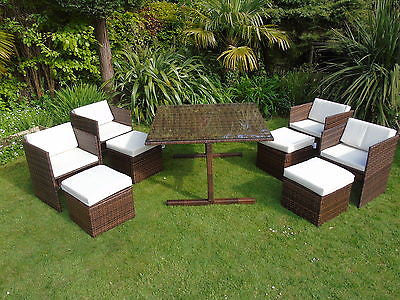 RATTAN WICKER CONSERVATORY OUTDOOR GARDEN FURNITURE PATIO CUBE TABLE CHAIR SET