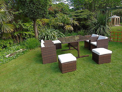 RATTAN WICKER CONSERVATORY OUTDOOR GARDEN FURNITURE PATIO CUBE TABLE CHAIR SET