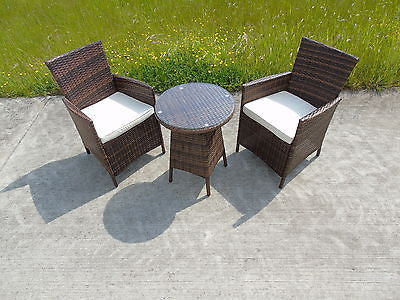 RATTAN 2 TWO SEATER CHAIRS DINING WICKER BISTRO OUTDOOR GARDEN FURNITURE SET