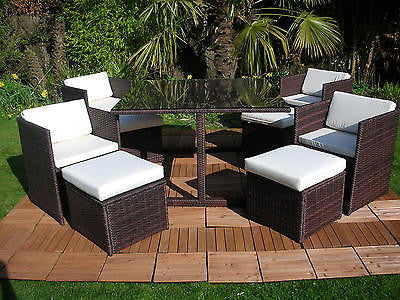 RATTAN WICKER CONSERVATORY OUTDOOR GARDEN FURNITURE PATIO CUBE TABLE CHAIR SET