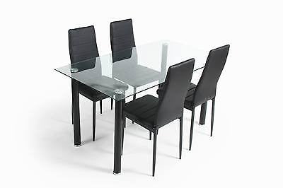 NEW GLASS DINING KITCHEN TABLE SET FAUX LEATHER 4/6 CHAIRS FURNITURE BLACK