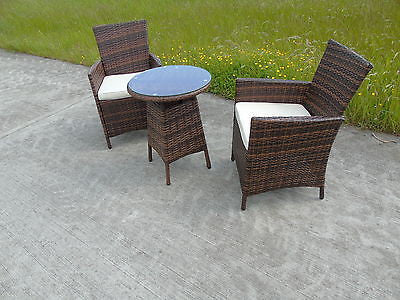 RATTAN 2 TWO SEATER CHAIRS DINING WICKER BISTRO OUTDOOR GARDEN FURNITURE SET