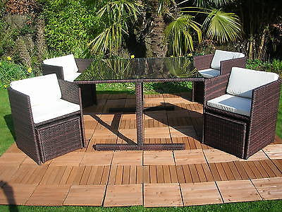 RATTAN WICKER CONSERVATORY OUTDOOR GARDEN FURNITURE PATIO CUBE TABLE CHAIR SET