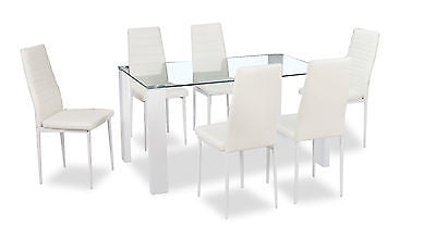 NEW GLASS DINING KITCHEN TABLE SET FAUX LEATHER 4/6 CHAIRS FURNITURE BLACK