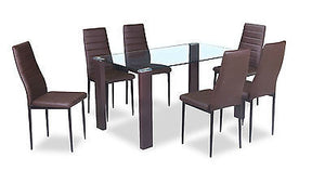 NEW GLASS DINING KITCHEN TABLE SET FAUX LEATHER 4/6 CHAIRS FURNITURE BLACK
