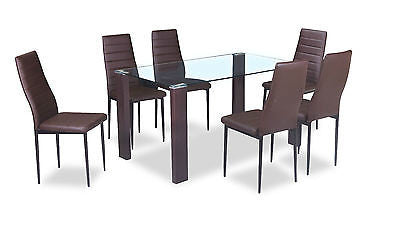 NEW GLASS DINING KITCHEN TABLE SET FAUX LEATHER 4/6 CHAIRS FURNITURE BLACK