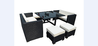 RATTAN WICKER CONSERVATORY OUTDOOR GARDEN FURNITURE PATIO CUBE TABLE CHAIR SET