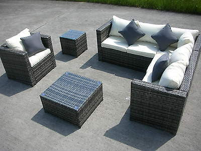 NEW RATTAN WICKER CONSERVATORY OUTDOOR GARDEN FURNITURE SET CORNER SOFA TABLE