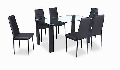 NEW GLASS DINING KITCHEN TABLE SET FAUX LEATHER 4/6 CHAIRS FURNITURE BLACK