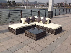 NEW RATTAN WICKER CONSERVATORY OUTDOOR GARDEN FURNITURE SET CORNER SOFA TABLE