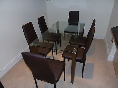 NEW GLASS DINING KITCHEN TABLE SET FAUX LEATHER 4/6 CHAIRS FURNITURE BLACK