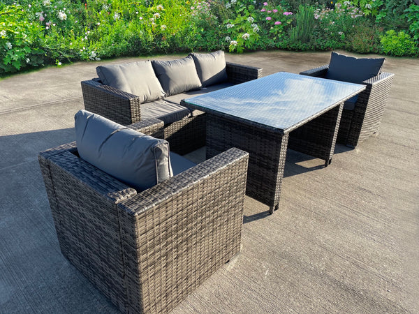 RATTAN WICKER GARDEN OUTDOOR 3 THREE SEATER SOFA FURNITURE PATIO SET GREY