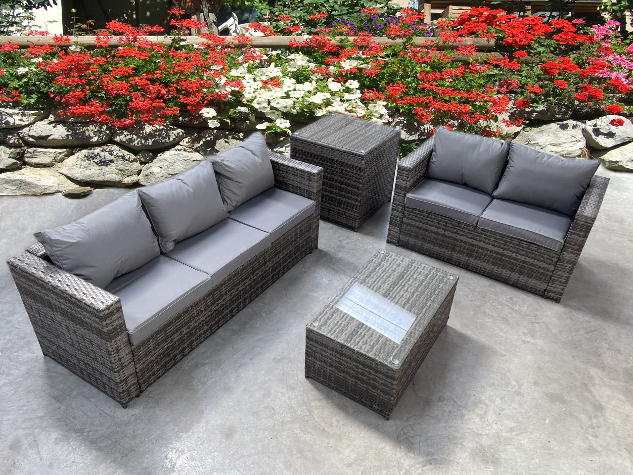 RATTAN WICKER CONSERVATORY OUTDOOR GARDEN FURNITURE SET CORNER SET GREY