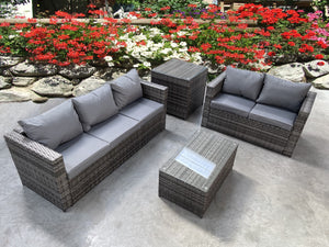 RATTAN WICKER CONSERVATORY OUTDOOR GARDEN FURNITURE SET CORNER SET GREY