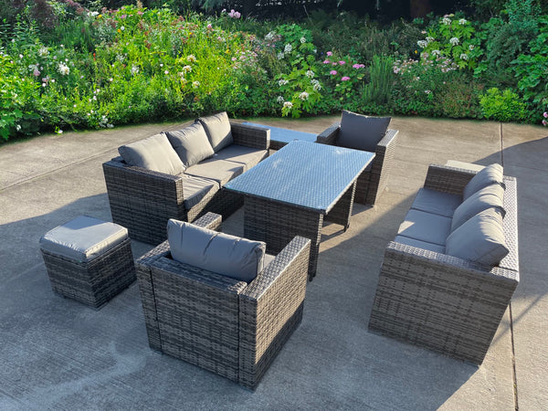RATTAN WICKER GARDEN OUTDOOR TABLE AND CHAIRS FURNITURE PATIO DINING SET GREY