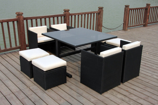 RATTAN WICKER OUTDOOR FURNITURE PATIO CUBE SET WITH STOOLS